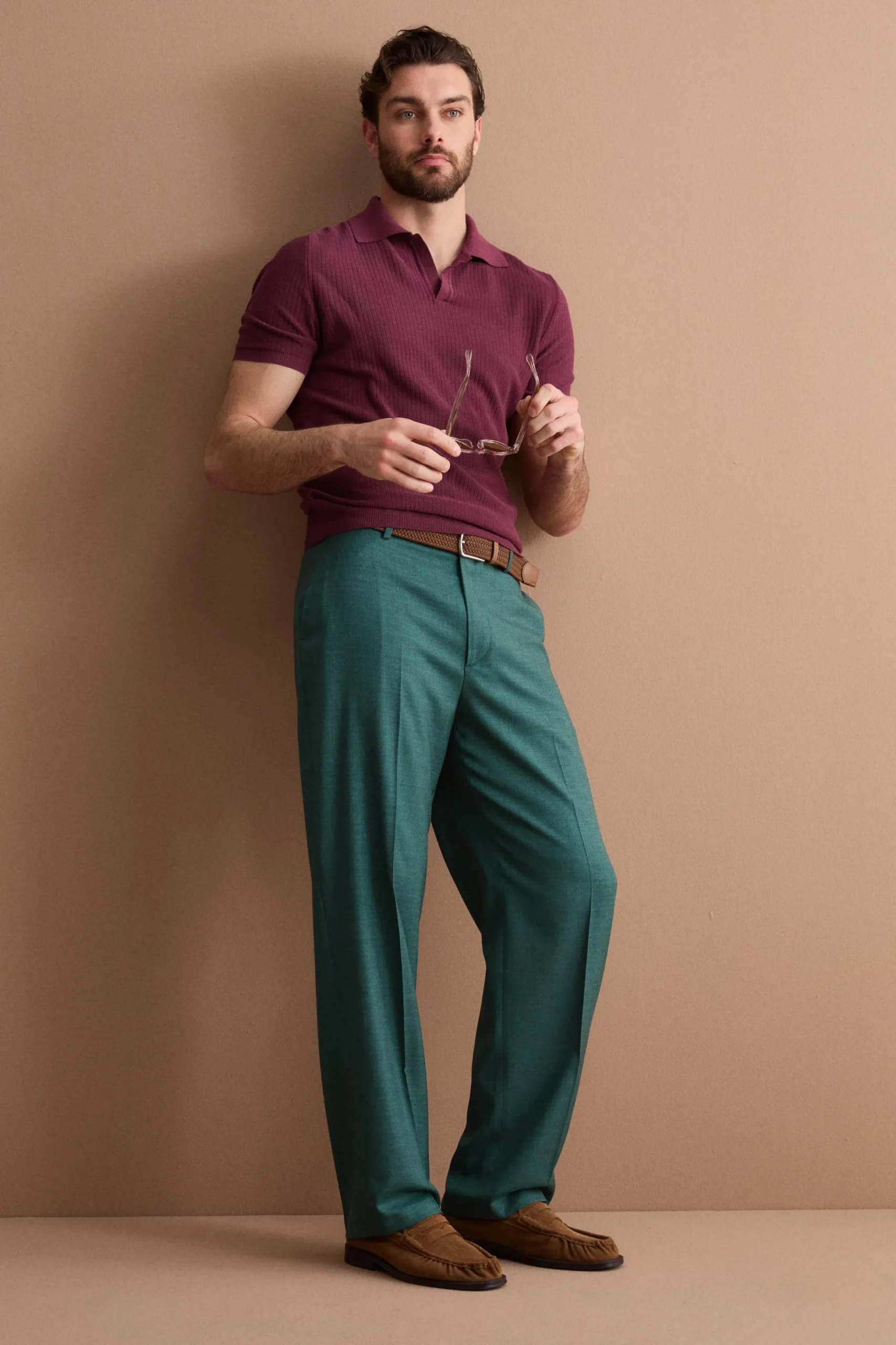Pantalone Carrot Wide Leg in Misto Lana - VERDE