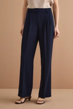 Pantalone Cerimonia a Gamba Larga con Pinces in Cady - BLU