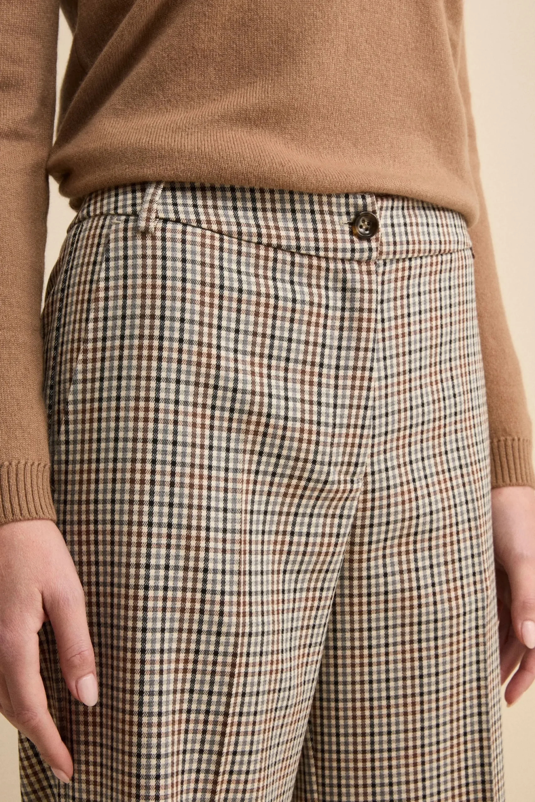 Pantalone Check a Gamba Larga - BEIGE QUADRI