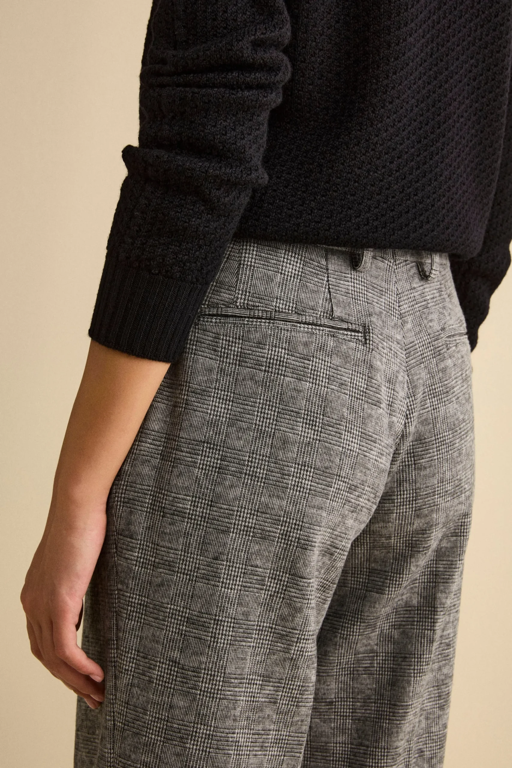 Pantalone Check a Palazzo con Pieghe - GRIGIO QUADRI