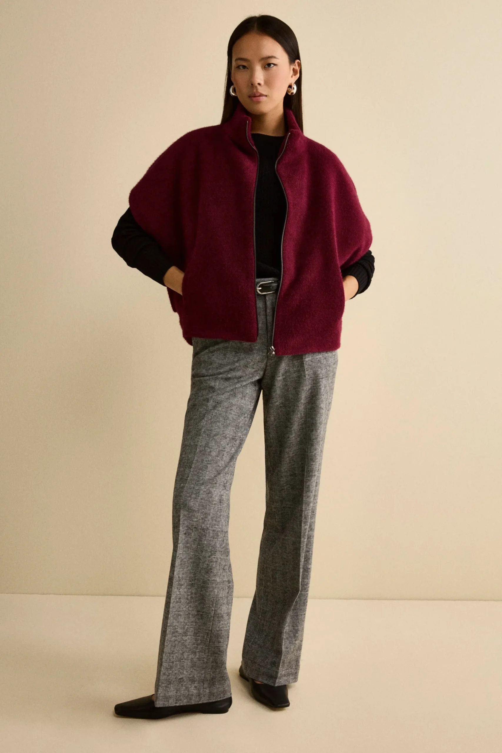 Pantalone Check a Palazzo con Pieghe - GRIGIO QUADRI