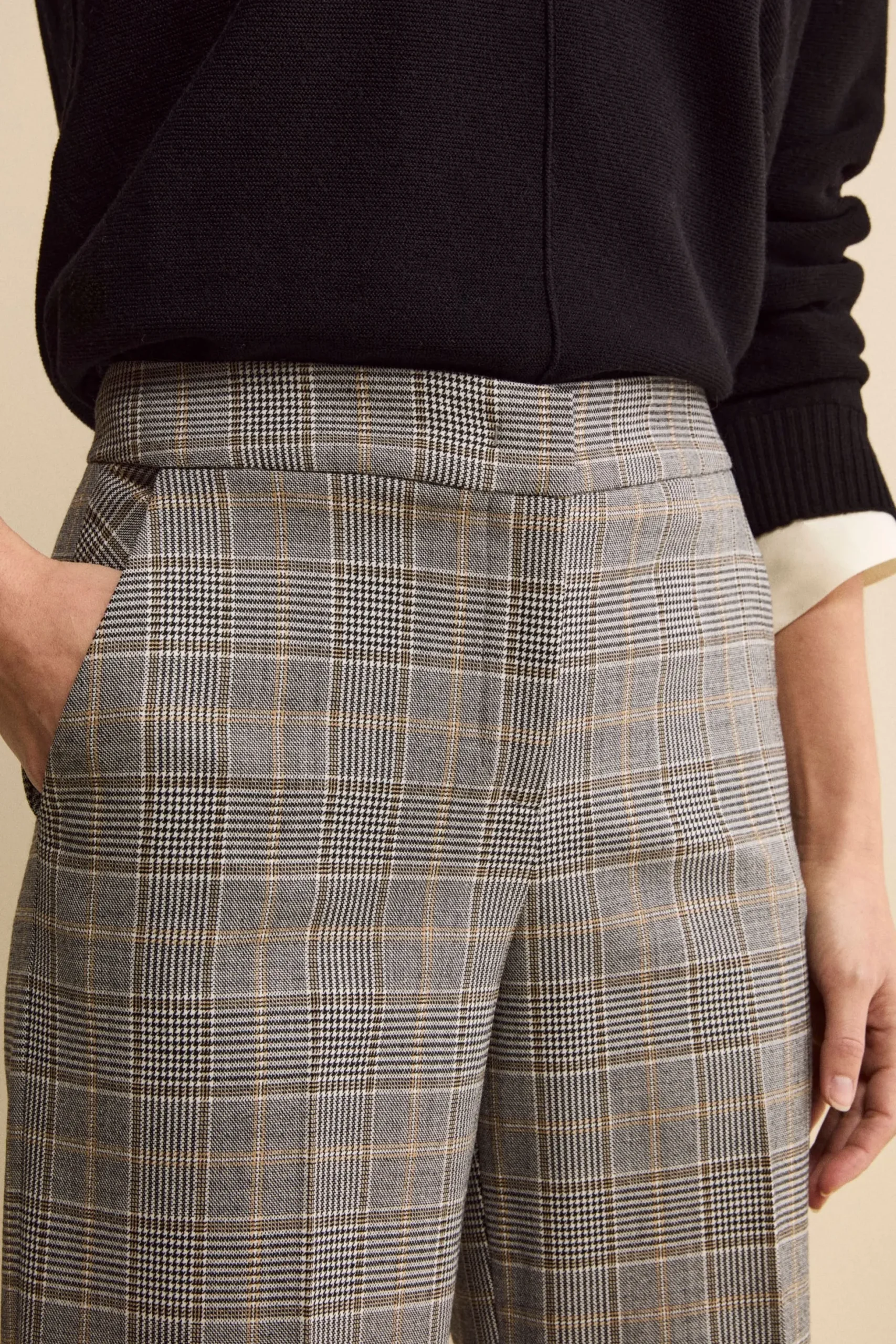 Pantalone Check a Palazzo in Misto Lana - GALLES GRIGIO