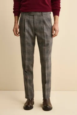 Pantalone Check in Lana con Pinces e Risvolto - GALLES MARRONE