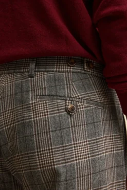 Pantalone Check in Lana con Pinces e Risvolto - GALLES MARRONE