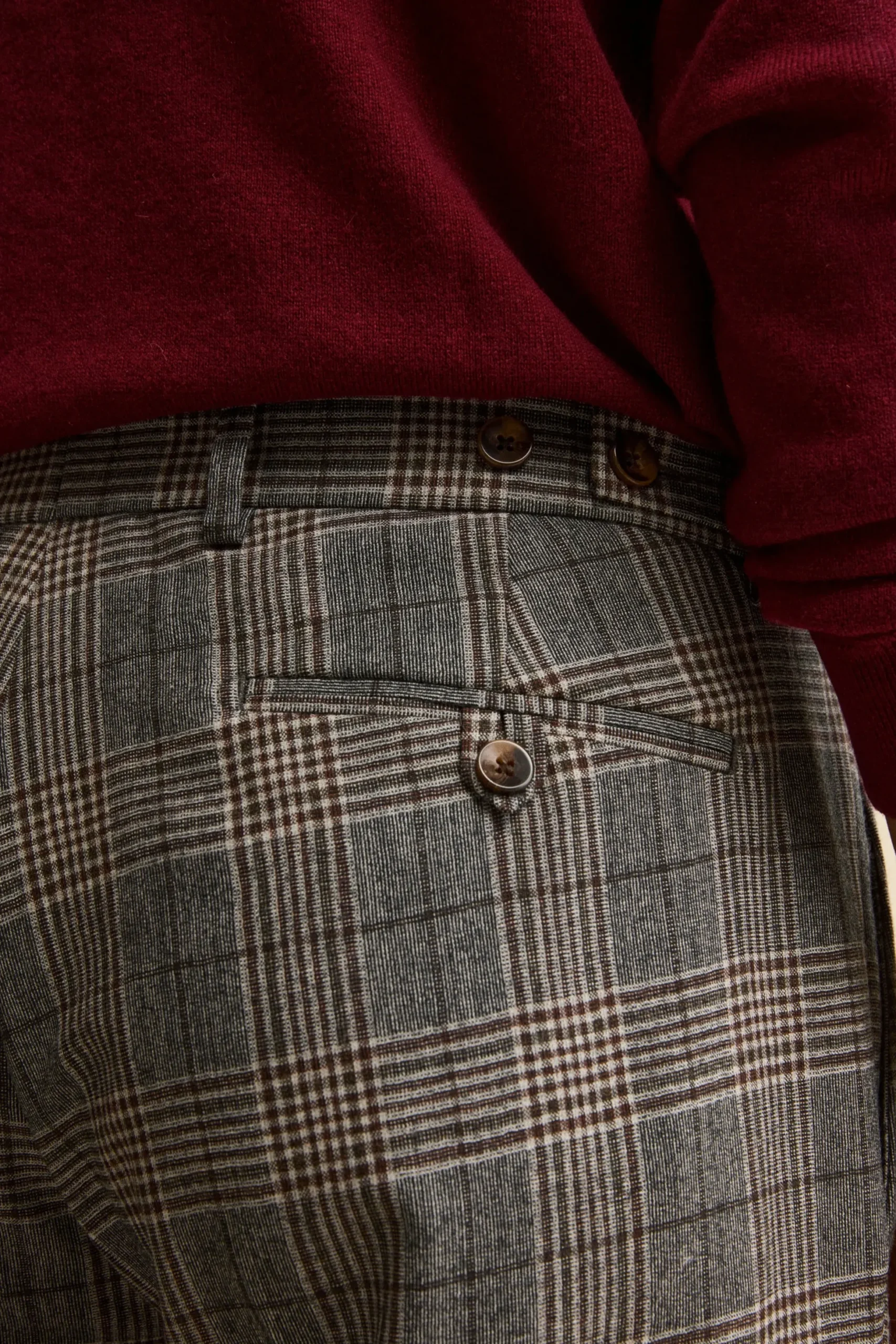 Pantalone Check in Lana con Pinces e Risvolto - GALLES MARRONE