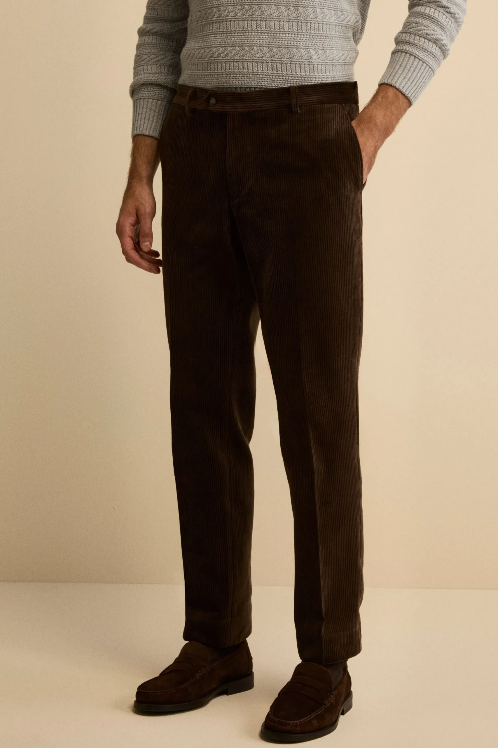 Pantalone Chino in Velluto Comfort Fit - MARRONE