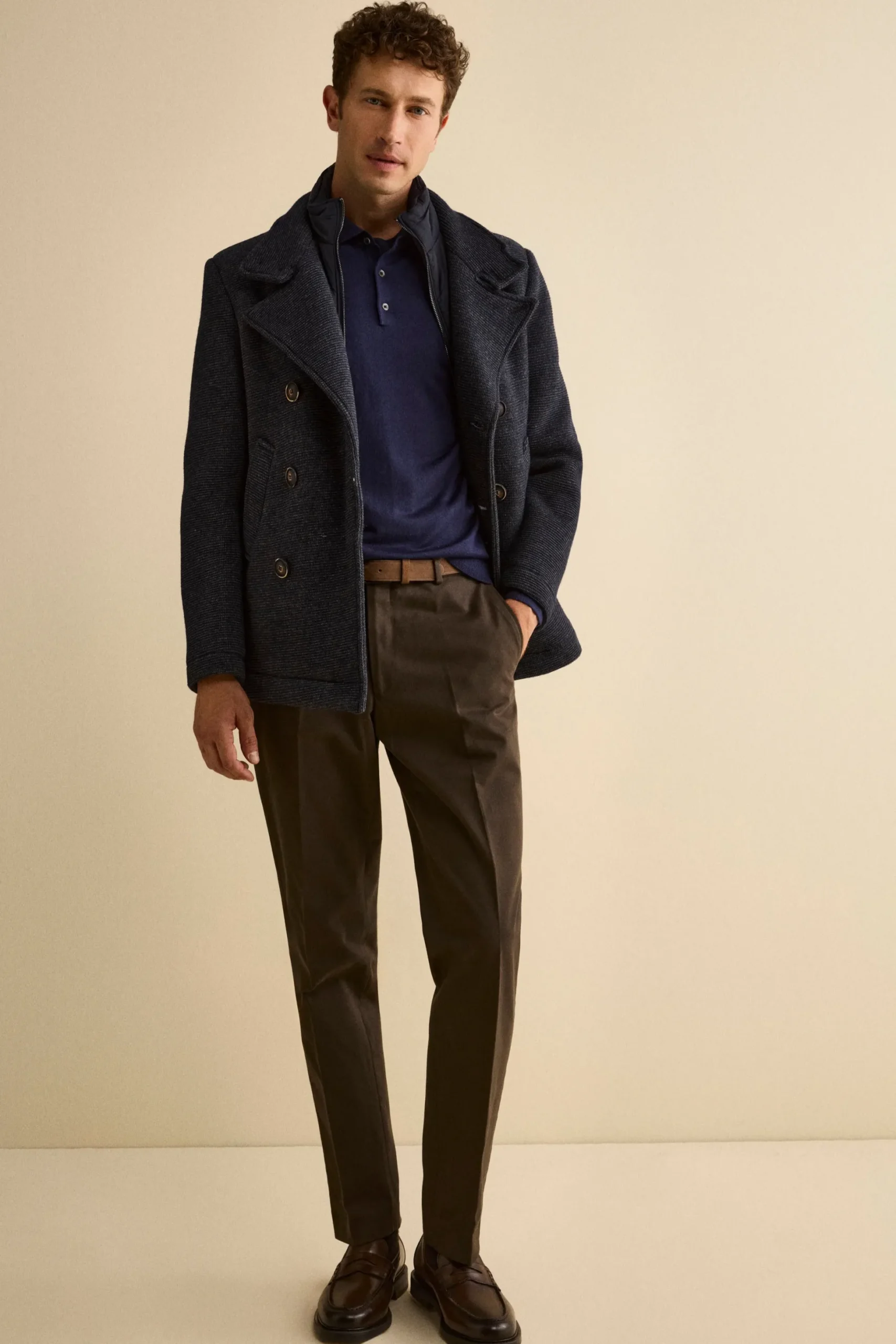 Pantalone Chino Regular Fit in Gabardina - MARRONE