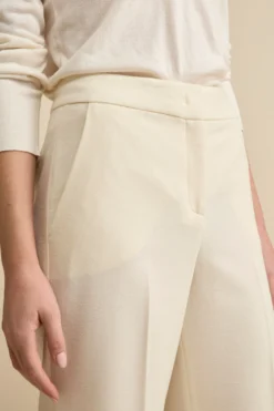 Pantalone con Pieghe a Palazzo in Misto Lana - PANNA