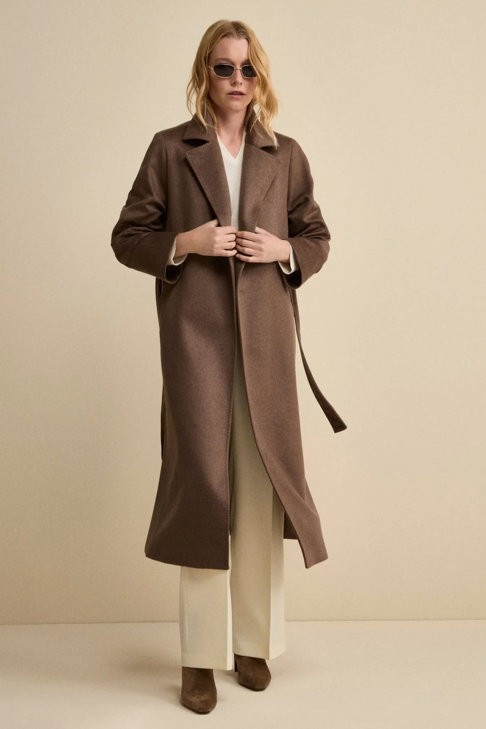 Pantalone con Pieghe a Palazzo in Misto Lana - PANNA