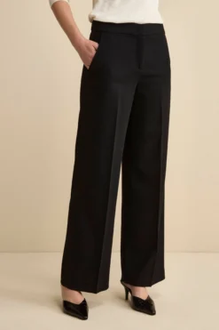 Pantalone con Pieghe a Palazzo in Misto Lana - NERO