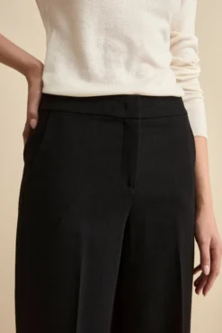 Pantalone con Pieghe a Palazzo in Misto Lana - NERO
