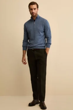 Pantalone con Pieghe Slim Fit in Cotone - T.MORO