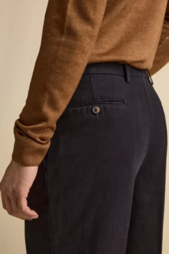 Pantalone con Pieghe Slim Fit in Cotone - BLU