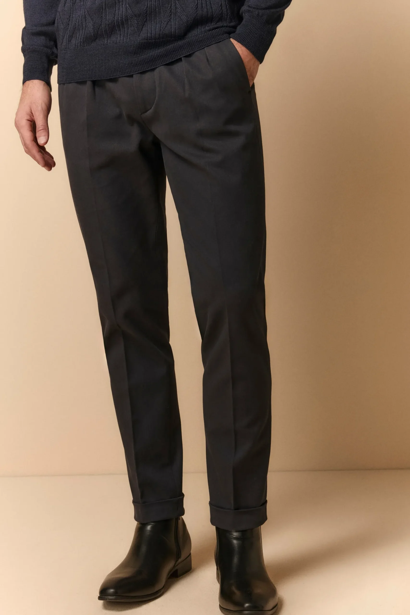 Pantalone Con Pinces in Gabardina Slim Fit - BLU