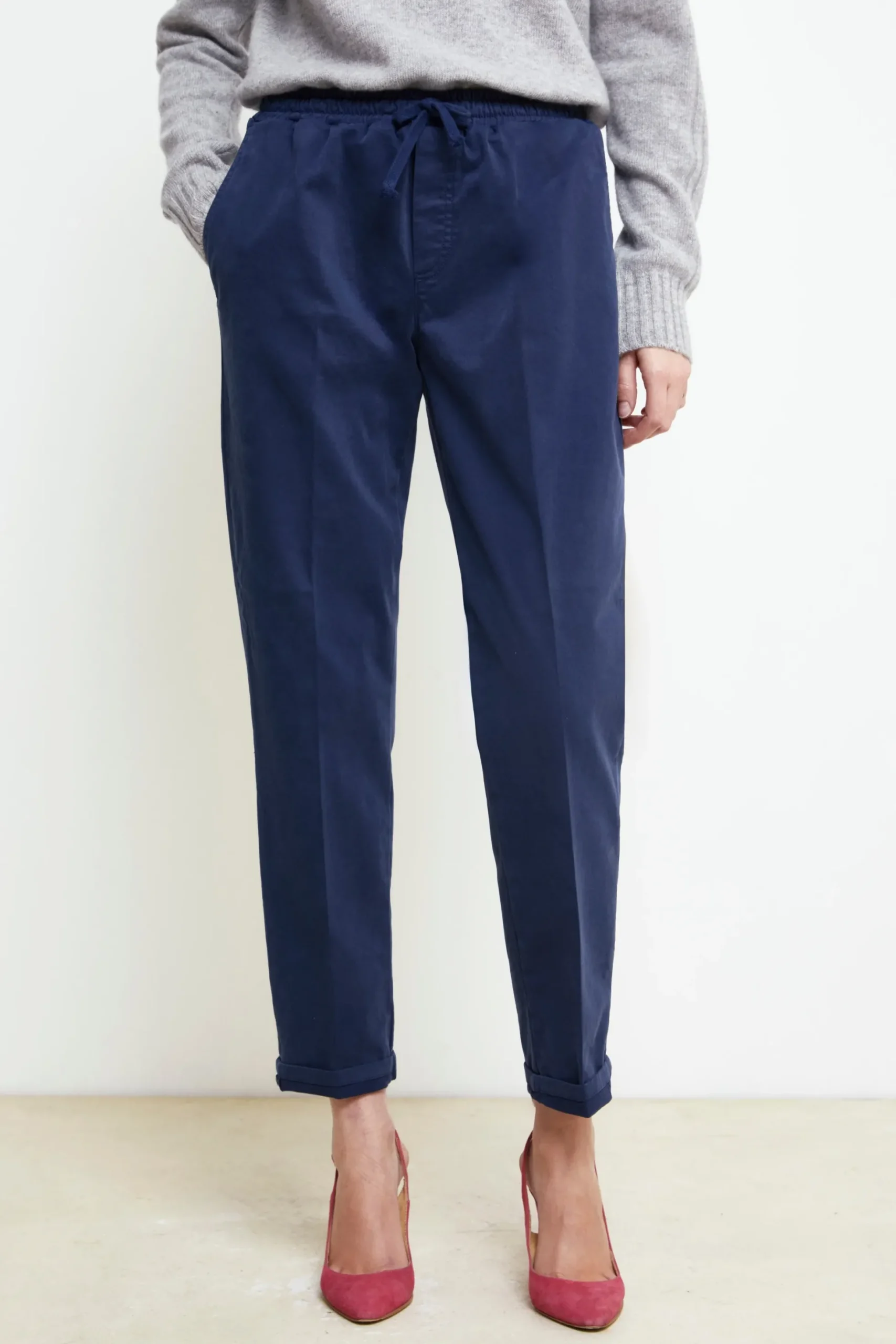 Pantalone Coulisse in Gabardina - BLU APERTO
