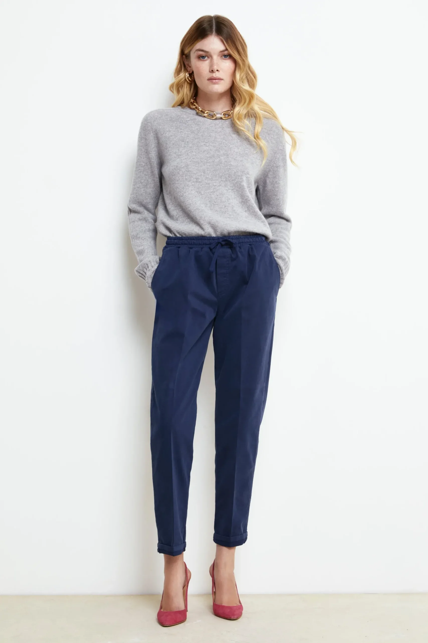 Pantalone Coulisse in Gabardina - BLU APERTO