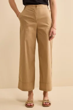 Pantalone Cropped a Palazzo in Tela - CAMMELLO