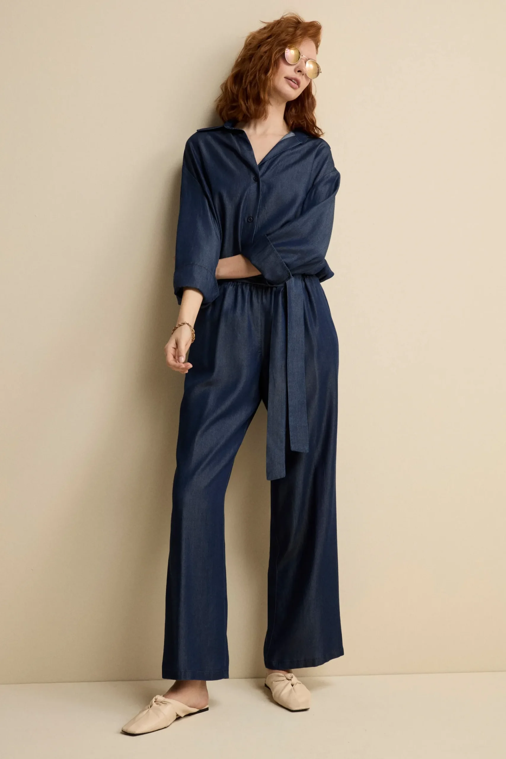 Pantalone Denim Over con Fusciacca - BLU