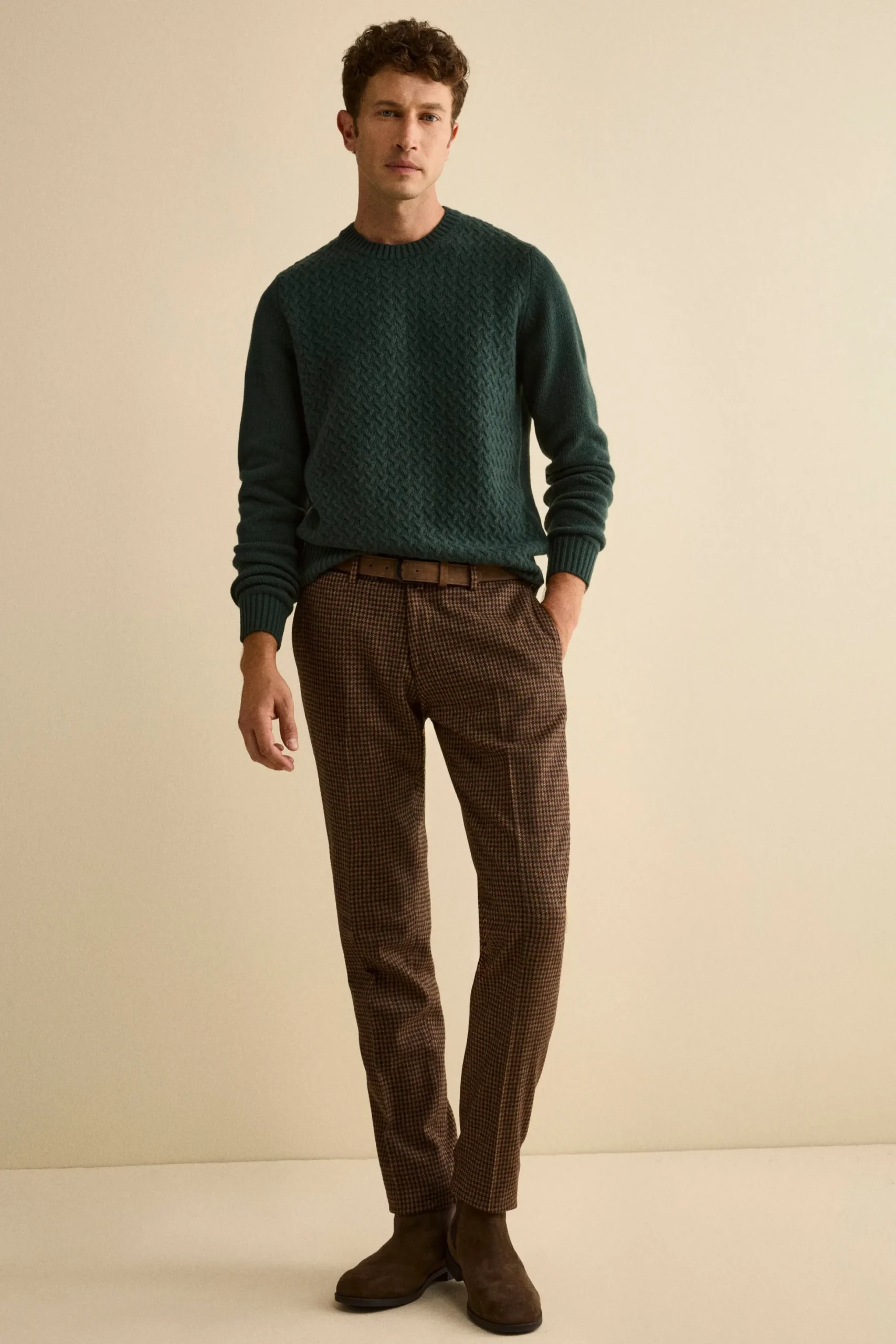 Pantalone Fantasia Slim Fit in Misto Lana - P/P CAMMELLO