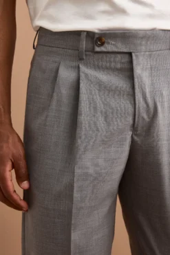 Pantalone Gamba Dritta con Pinces in Misto Lana - GRIGIO CHIARO