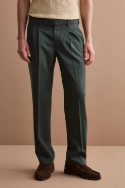 Pantalone Gamba Dritta con Pinces in Misto Lana - VERDE