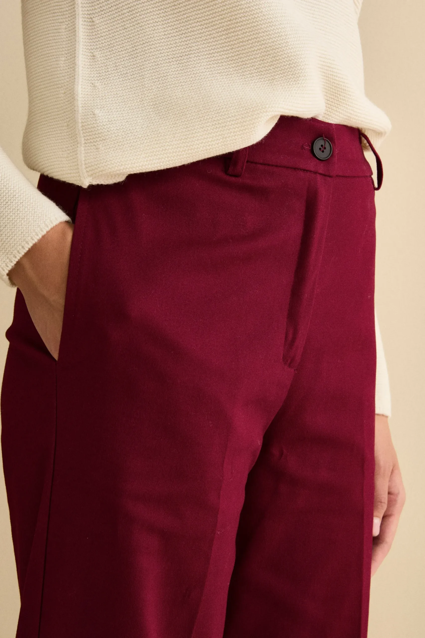 Pantalone Gamba Larga con Pieghe e Risvolto - MAGENTA
