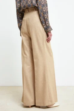 Pantalone Gamba Larga in Lana - BEIGE SPIGATO