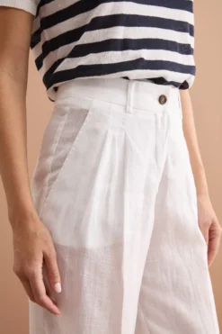 Pantalone Gamba Larga in Lino con Pinces - BIANCO