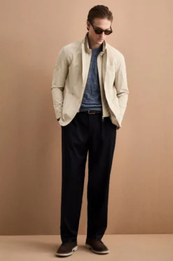 Pantalone Gamba Larga in Misto Lana con Piega - BLU SCURO