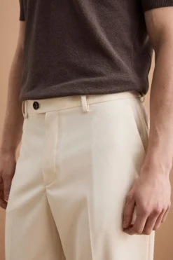 Pantalone Gamba Larga in Misto Lana con Piega - LATTE
