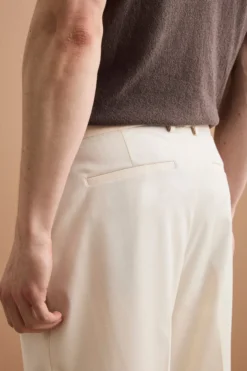 Pantalone Gamba Larga in Misto Lana con Piega - LATTE