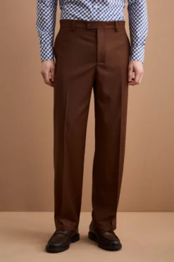 Pantalone Gamba Larga in Misto Lana con Piega - BRUCIATO