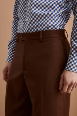 Pantalone Gamba Larga in Misto Lana con Piega - BRUCIATO