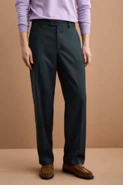 Pantalone Gamba Larga in Misto Lana con Piega - VERDE