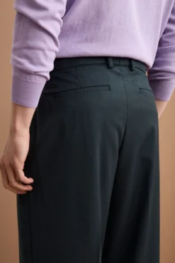 Pantalone Gamba Larga in Misto Lana con Piega - VERDE