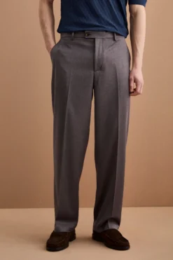 Pantalone Gamba Larga in Misto Lana con Piega - ANTRACITE