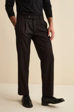 Pantalone Gamba Larga in Misto Lana con Pinces - NERO