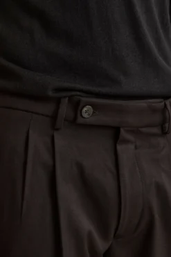 Pantalone Gamba Larga in Misto Lana con Pinces - NERO