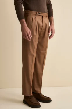Pantalone Gamba Larga in Misto Lana con Pinces - CAMMELLO