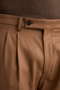Pantalone Gamba Larga in Misto Lana con Pinces - CAMMELLO