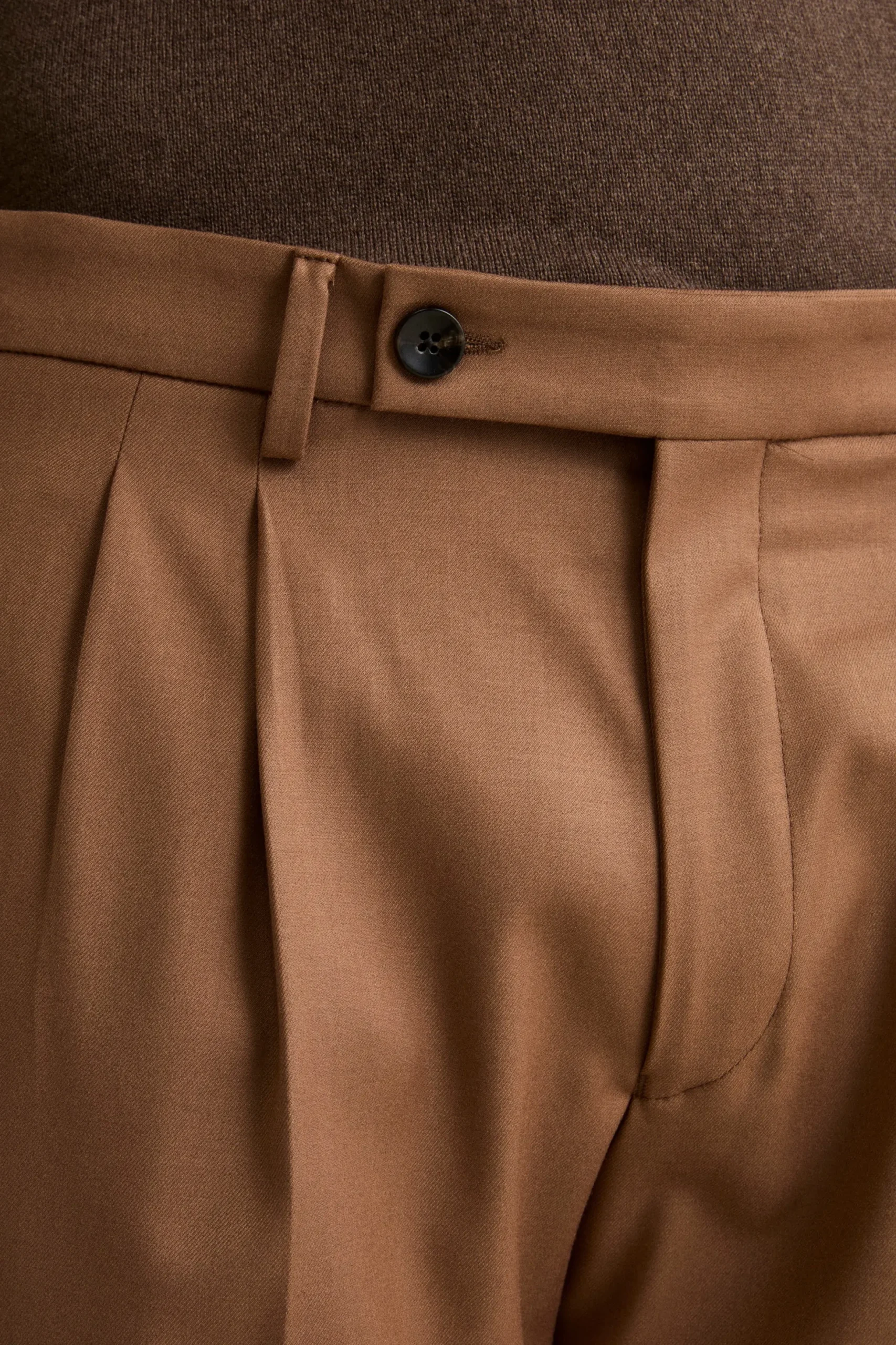 Pantalone Gamba Larga in Misto Lana con Pinces - CAMMELLO