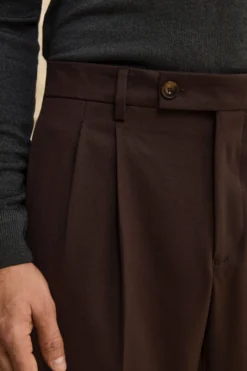 Pantalone Gamba Larga in Misto Lana con Pinces - MARRONE