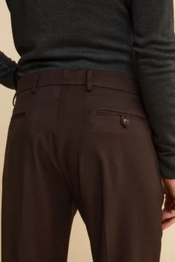 Pantalone Gamba Larga in Misto Lana con Pinces - MARRONE