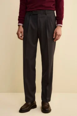 Pantalone Gamba Larga in Misto Lana con Pinces - GRIGIO SCURO