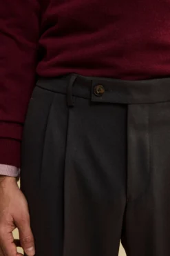Pantalone Gamba Larga in Misto Lana con Pinces - GRIGIO SCURO