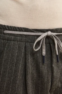 Pantalone Gessato con Coulisse in Misto Lana - GRIGIO MEDIO