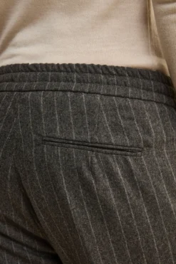 Pantalone Gessato con Coulisse in Misto Lana - GRIGIO MEDIO