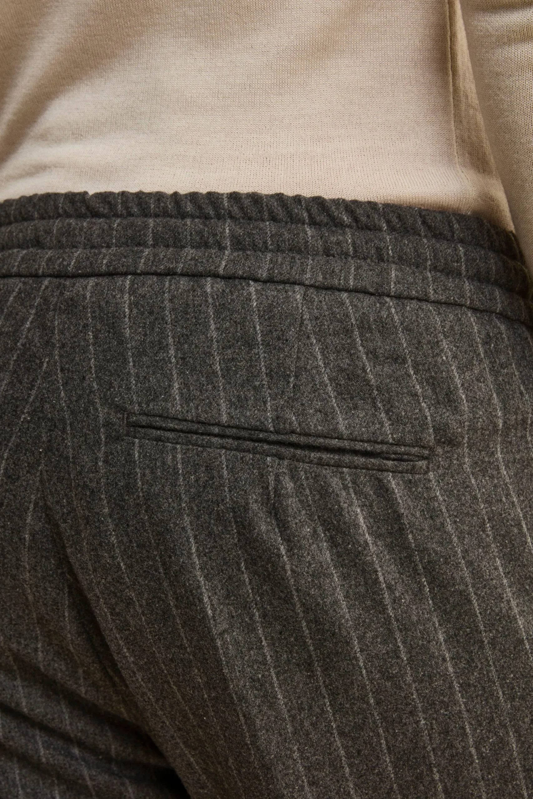 Pantalone Gessato con Coulisse in Misto Lana - GRIGIO MEDIO