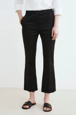 Pantalone in cotone mid-flare - NERO