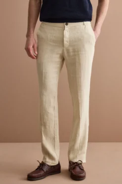Pantalone in Lino a Sigaretta Regular Fit - SABBIA
